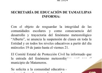 Ciclón “Alberto” suspende clases en Tamaulipas