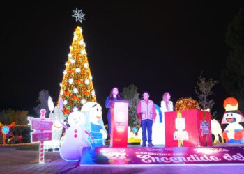 Encienden Alcaldesa Carmen Lilia Canturosas junto a cientos de familias árbol de navidad en el viveros mágico en NLD